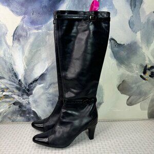 Clarks Womens Leather Knee-High Boots With Buckle Straps & Heels Size 7.5 Black